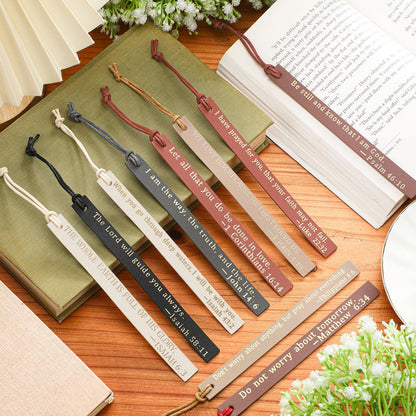 Skyygemm 10 Pcs Christian Bookmarks Christian Gifts for Women Leather Religious Bookmarks Handmade Bible Book Lovers Readers Female Church Book Club(Black Brown)