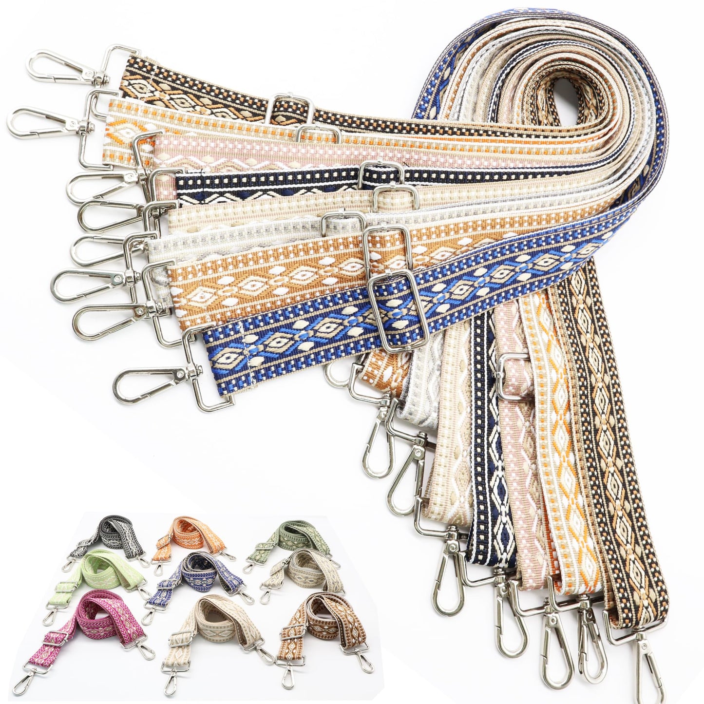 LEMEDE Purse Strap Adjustable Replacement Crossbody Bag Straps Retro Jacquard Embroidery Shoulder Straps for Shoulder Bag
