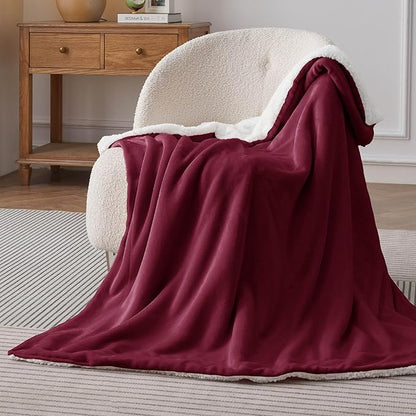 Bedsure GentleSoft Sherpa Fleece Throw Blanket for Couch - Thick and Warm Throw for Women, Soft Fuzzy Plush Christmas Blanket for Winter, Burgundy, 50x60 Inches