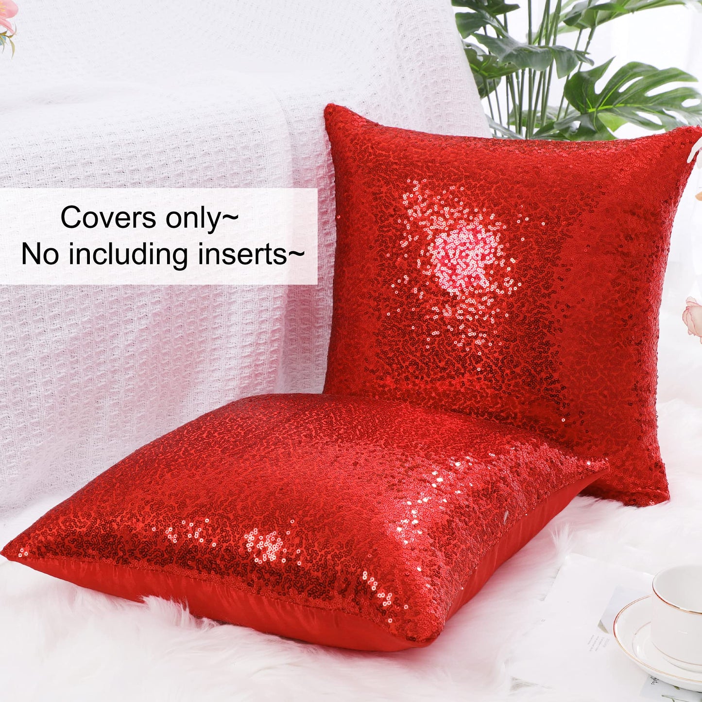 uxcell 2 Pcs Decorative Sequin Throw Pillow Cover, 16x16 Red