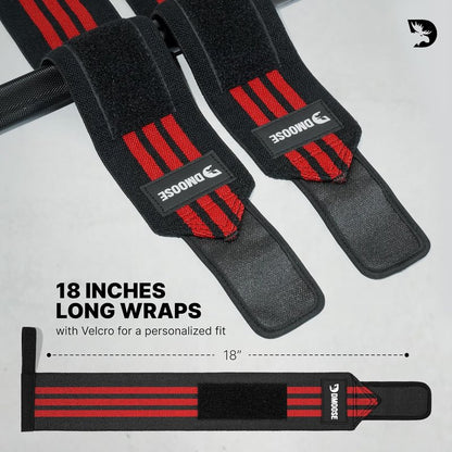 DMoose Fitness Wrist Wraps - Heavy Duty Weightlifting Support Straps | 18" with Thumb Loop for Pain Relief