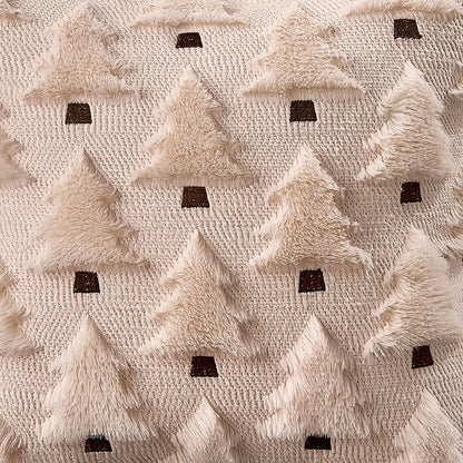 HDVUHKI Christmas Throw Pillow Covers 18x18 inch Set of 4, Beige and Green Xmas Tree Holiday Winter Living Room Soft Fluffy Plush Faux Fur Wool Decorations for Sofa Couch Bed