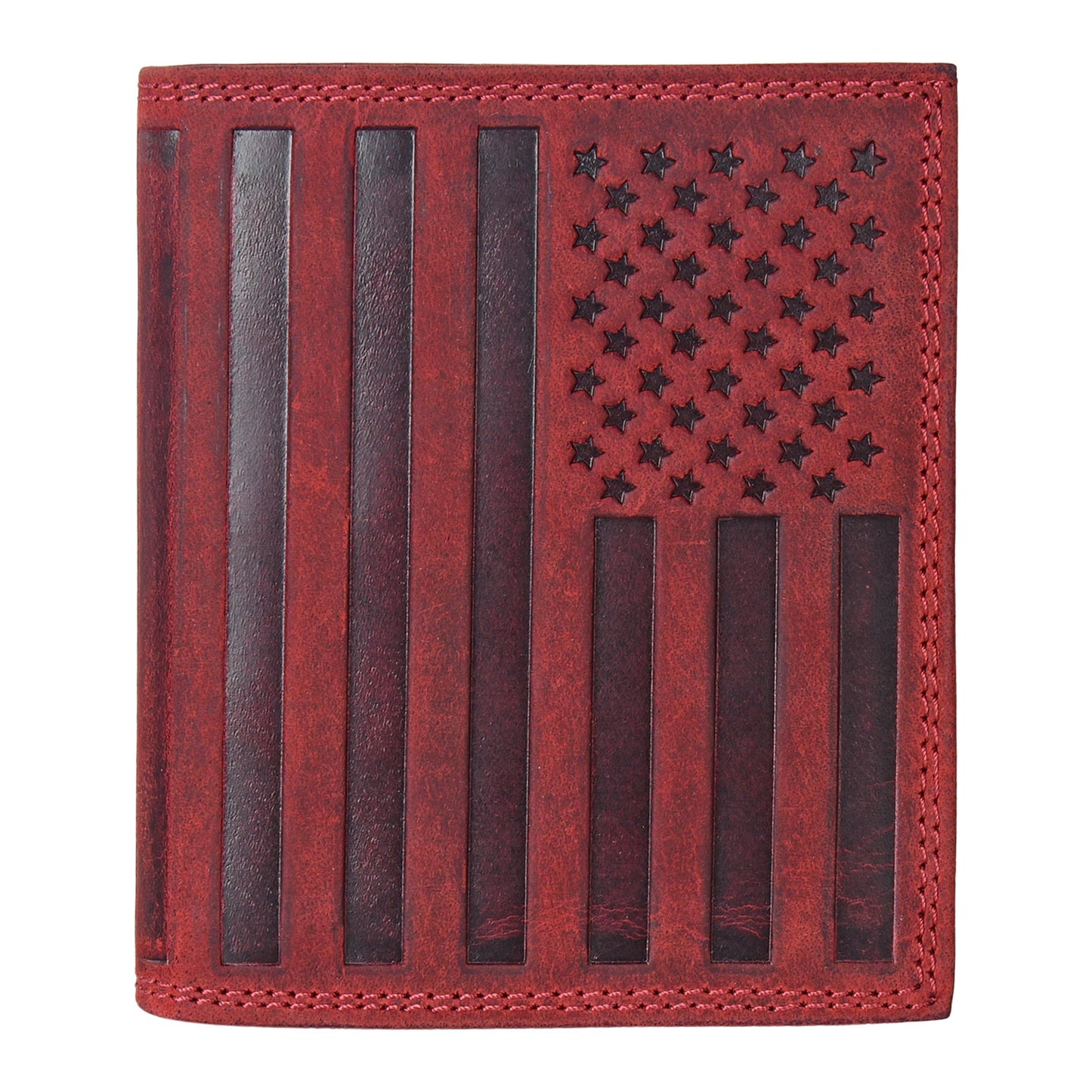 ASAD Genuine Leather Wallet for Men & Women | Compact & Spacious with 18 Card Slots, Expandable Currency Compartment & ID Window | Double-Stitched, RFID Blocking | Bordo Crazy Horse American Flag