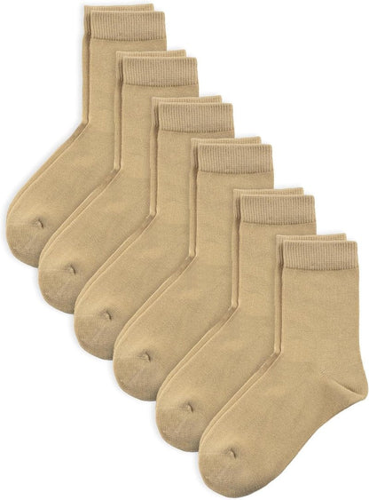 Unisex Kids Crew Dress Socks - Soft Cotton Seamless Toe | 6 Pack in Black, White, Gray, Navy
