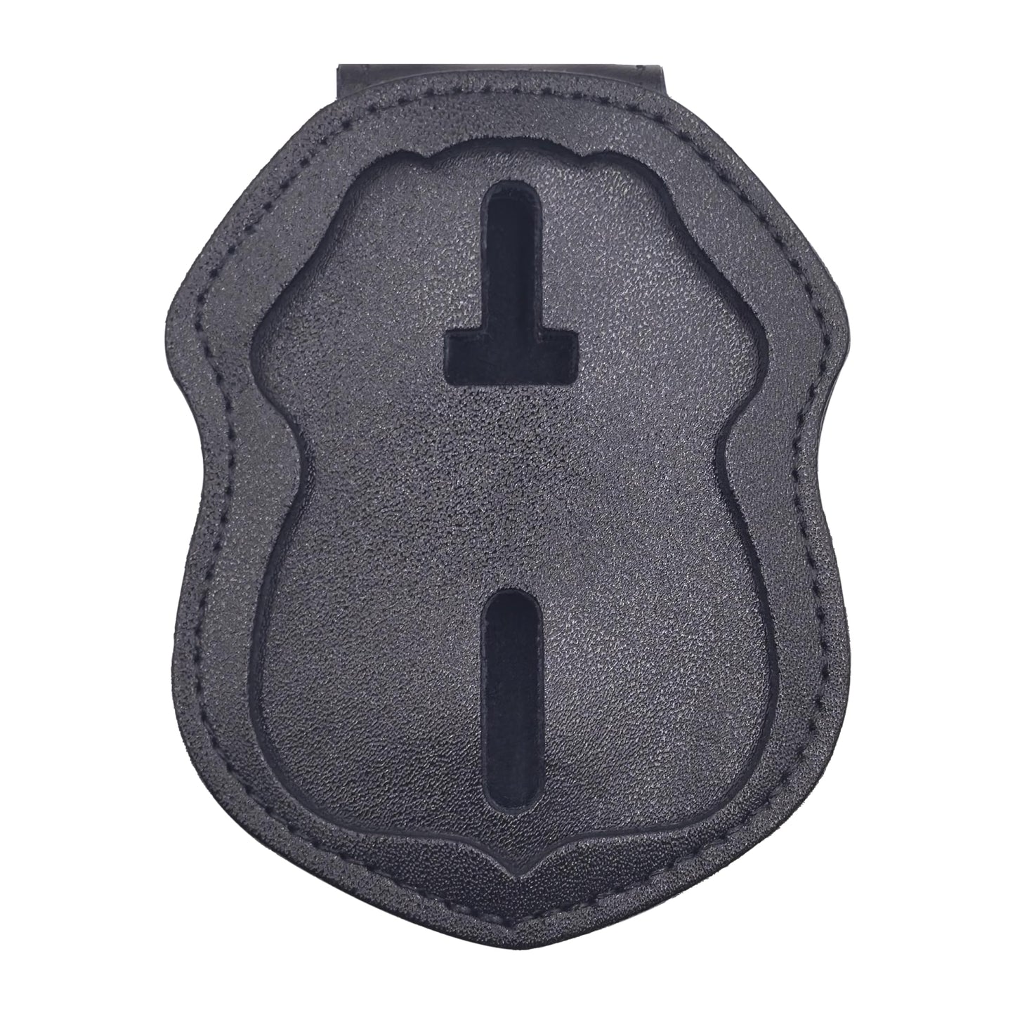 Police Badge Holder Made of Cowhide Universal Black with Leather Belt Buckle Hook Buckle and Stainless Steel Bead Chain Law Enforcement Officer Gifts Polygonal