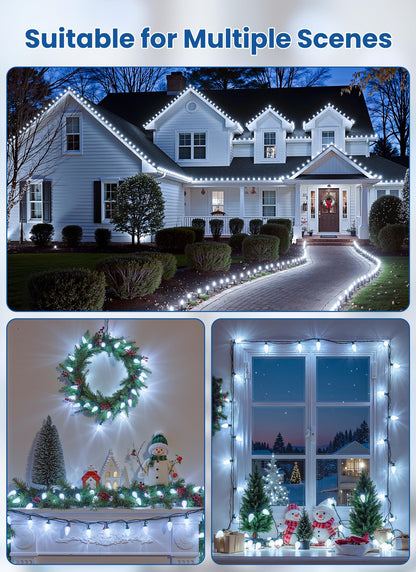 C9 LED Christmas Lights Outdoor, 68 Feet 100 LED Strawberry String Lights with 100 Spring Clamps, Waterproof Commercial Grade Extendable for Outside Roofline Patio Home Xmas Decoration, Pure White