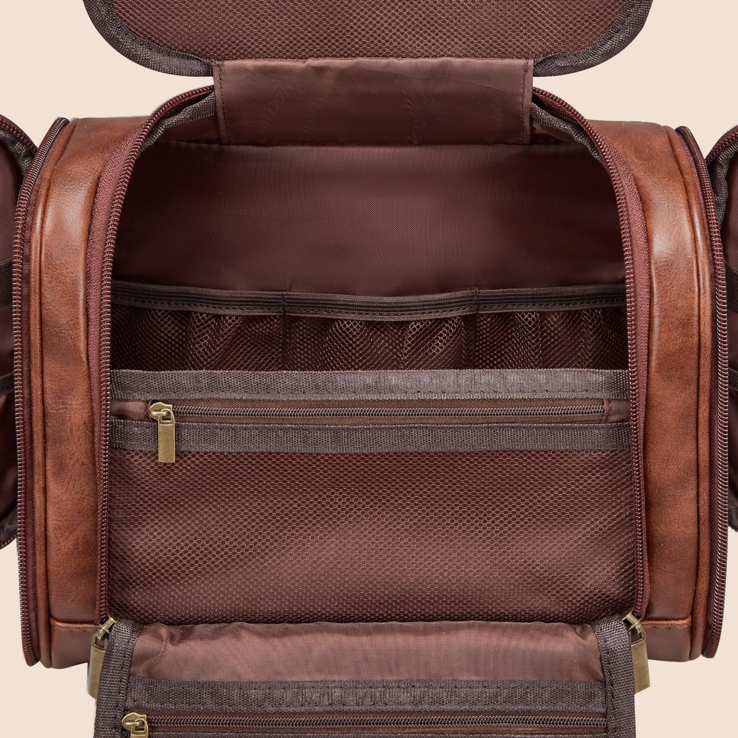 Aganmi Personalized Fathers Day Birthday Gifts for Husband Dad Grandpa Papa from Daughter Son, Unique Mens Large Leather Travel Toiletry Bag Hanging Shaving Dopp Kit Bathroom Shower Cognac Letter J