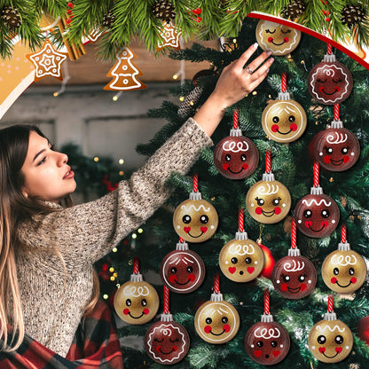 Wonderjune 36 Pcs Christmas Gingerbread Face Ornaments Wooden Gingerbread Tree Decoration Glitter Red Gold Christmas Hanging Ornaments Smile Wood Hanging Pendants for Xmas Tree Party Holiday Decor