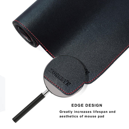 ZORESYN PU Leather Desk Mat Waterproof Anti-Oil Dining Table mat - 170x50cm - Non-Slip Mouse Pad, Large Desk Pad with Suede Base,Stitched Edges Computer Desk Mat for Gamer, Office & Home | Black