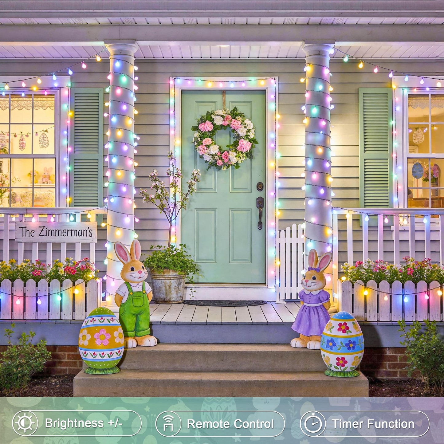 JMEXSUSS 100 LED Connectable Easter Lights String Indoor, 33 ft Globe String Lights Plug in with Remote, 8 Modes Timer Pastel Christmas Light Outdoor for Bedroom Tree Room Party Easter Decoration