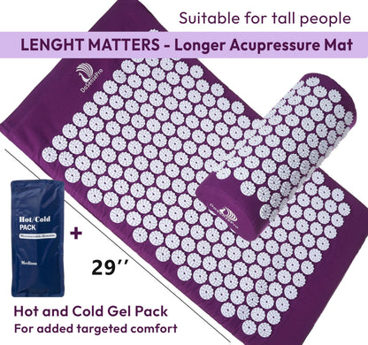 DoSensePro Acupressure Mat & Pillow Set – Extra-Long 29” Acupressure Therapy for Back & Neck Pain Relief, Sciatica, Stress Relief & Sleep Support – Includes Carry Bag & Hot/Cold Pack (Purple)