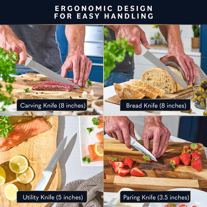Home Hero Kitchen Knife Set with Sharpener - High Carbon Stainless Steel Knife Block Set with Ergonomic Handles (20 Pcs - Acrylic Black)