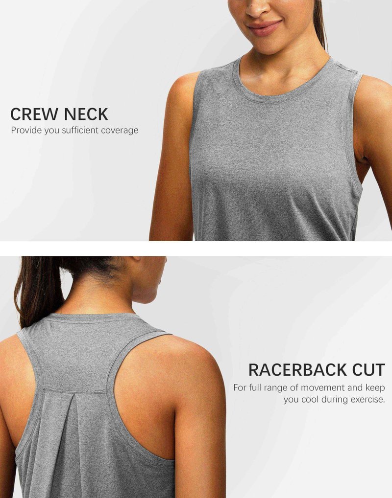 Women's Workout Tops Racerback Athletic Tank Tops Sleeveless Loose Fit Yoga Running Gym Shirts for Women(Heather Grey,M)