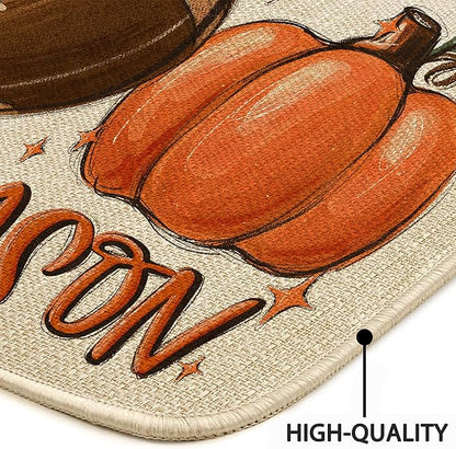 Fall Football Pumpkin Front Door Mat Indoor Outdoor Entrance, Tis The Season Autumn Maple Leaves Washable Non-Slip Rubber Doormat, Inside Outside Entrance Sports Game Day Welcome Floor Mat, 17x29