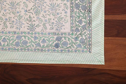 ATOSII Aster Blue 100% Cotton Rectangle Boho Fall Tablecloth, Handblock Floral Table Cloth Linen for Kitchen Dining I Parties Wedding Outdoors Christmas Thanksgiving I Fall Home Decor 60 X 90 Inches