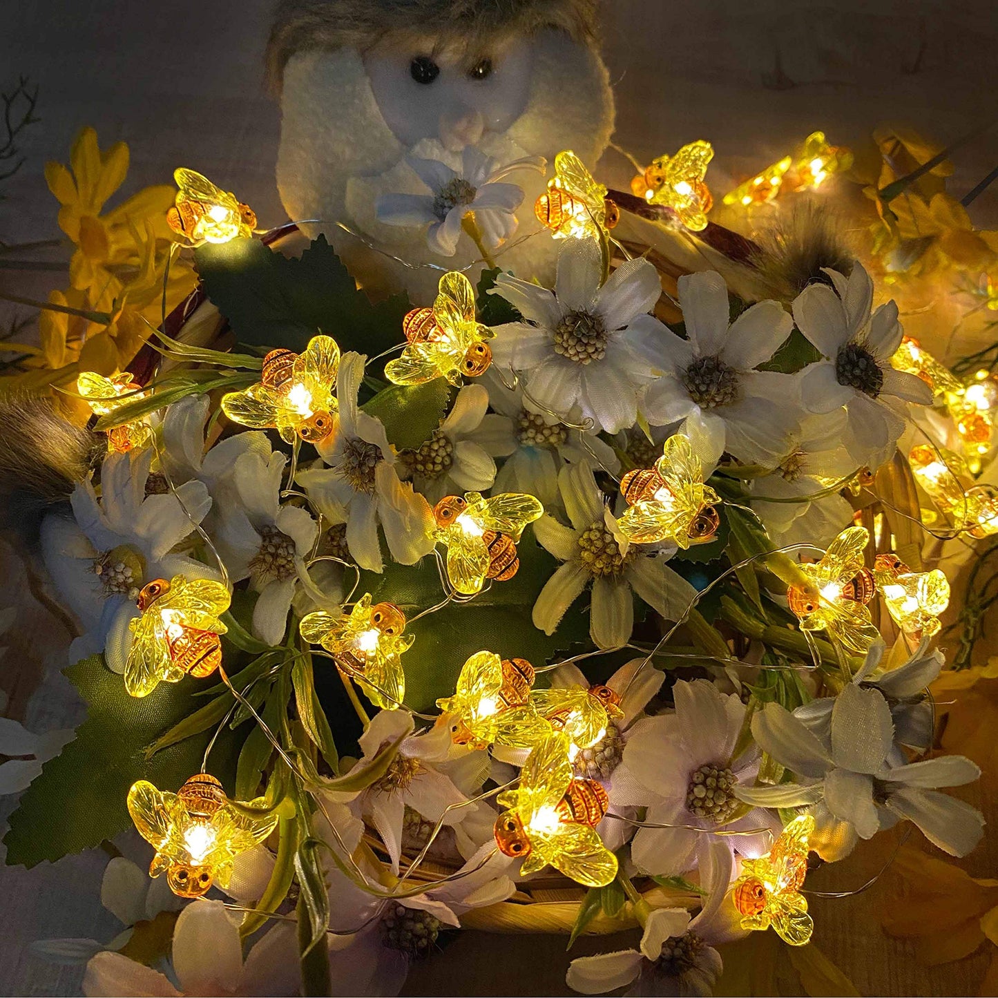 Cynzia Honeybee Fairy String Lights, 40LED Bee String Light Plug in with 8 Modes Remote Control, Waterproof Novelty Decorative Light String for Outdoor Indoor Party Wedding Garden Christmas