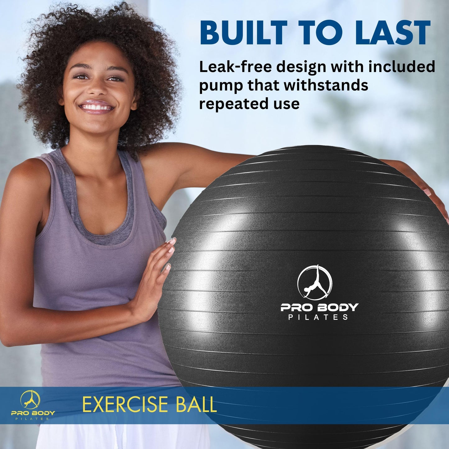 ProBody Pilates Exercise Ball - Multiple Sizes Gym Grade Balance Ball for Fitness, Workout, Pregnancy & Physical Therapy, Stability Yoga Ball Chair (Black, 65 cm)