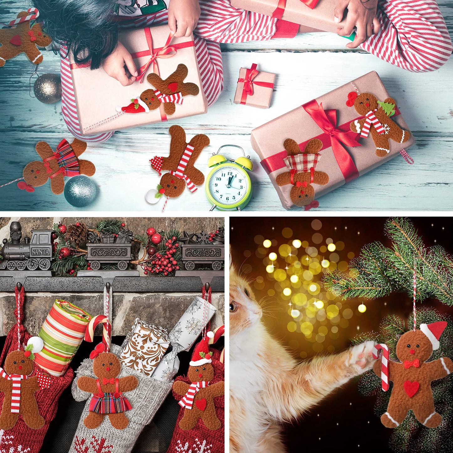 Sumind 6 Pieces Gingerbread Man Ornaments for Christmas Tree Decorations Gingerbread Figurines Ornaments for Christmas Tree Hanging Decorations, 4.3Inch
