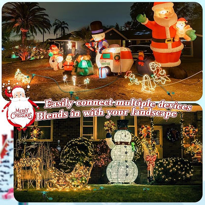 Feekoon 40FT Outdoor Extension Cord Splitter with Timer, Waterproof 3-Outlet Cord with Safety Cover 16/3 SJTW Weatherproof Power Cable for Outdoor Halloween Christmas Decorations Garden Lights