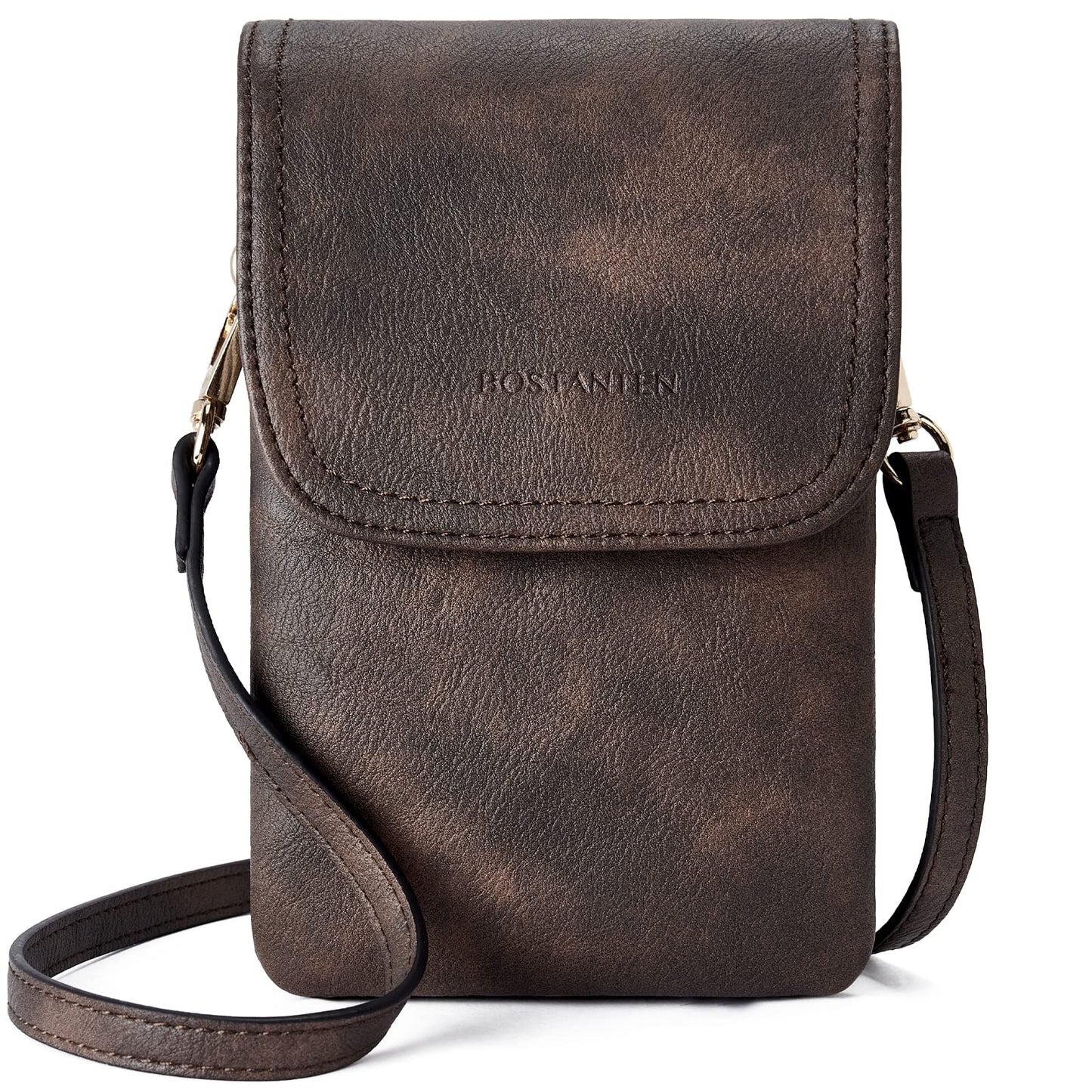 BOSTANTEN Vegan Leather Small Crossbody Bags for Women Designer Cell Phone Bag Wallet Purses Adjustable Strap Retro Coffee