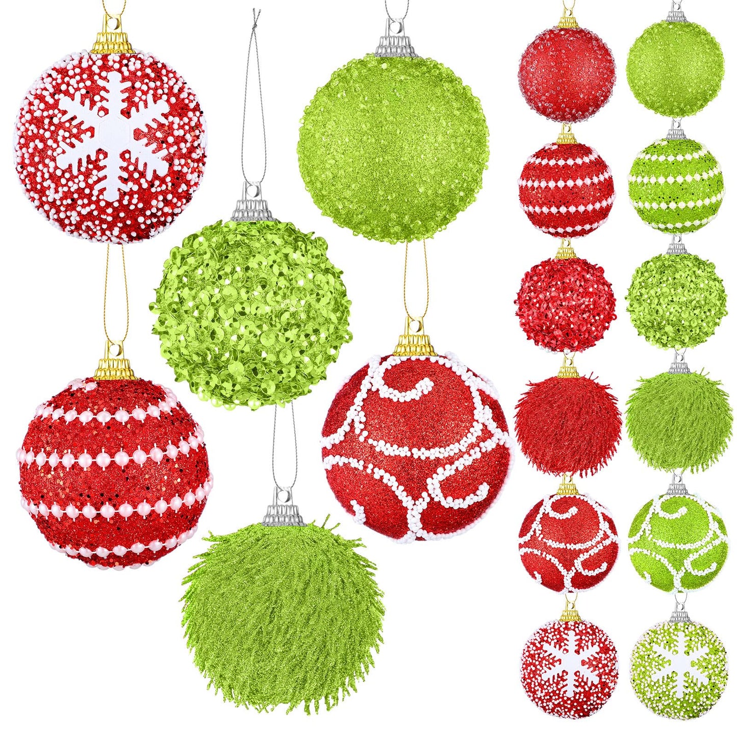 Syhood 12 Pcs 2.4 Inch Lime Green and Red Christmas Ball Ornament Set Shatterproof Xmas Ornament Glitter Foam Christmas Balls Decorative Hanging Ornaments Tree Decoration for Xmas Holiday