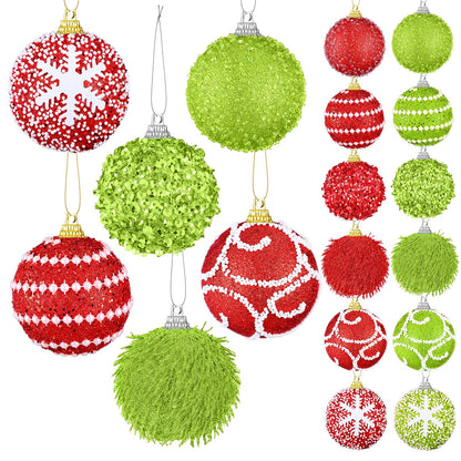 Syhood 12 Pcs 2.4 Inch Lime Green and Red Christmas Ball Ornament Set Shatterproof Xmas Ornament Glitter Foam Christmas Balls Decorative Hanging Ornaments Tree Decoration for Xmas Holiday
