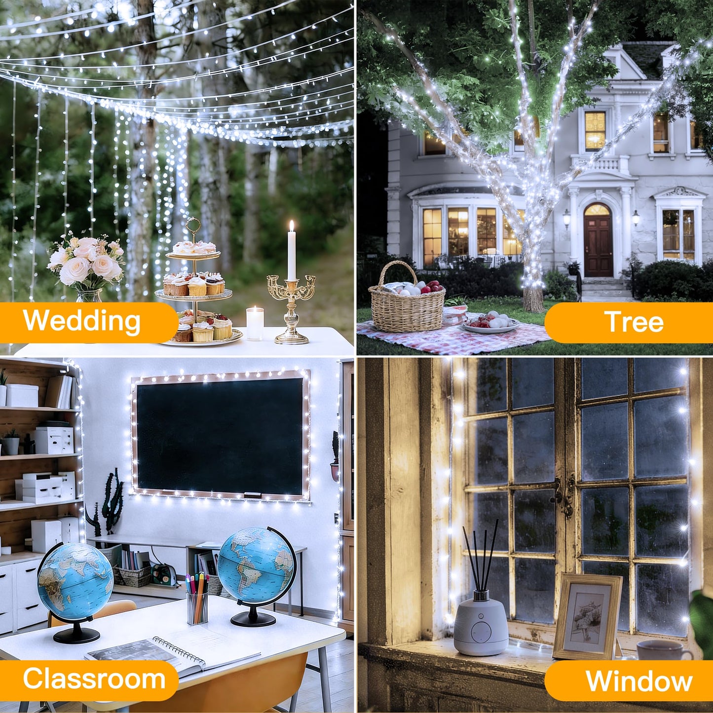Ollny Christmas Lights Outdoor 800LED 262FT, Cool White Plug in Fairy Light with Remote, 8 Modes Waterproof Timers Dimmable LED String Lights for Indoor House Outside Bedroom Patio Balcony