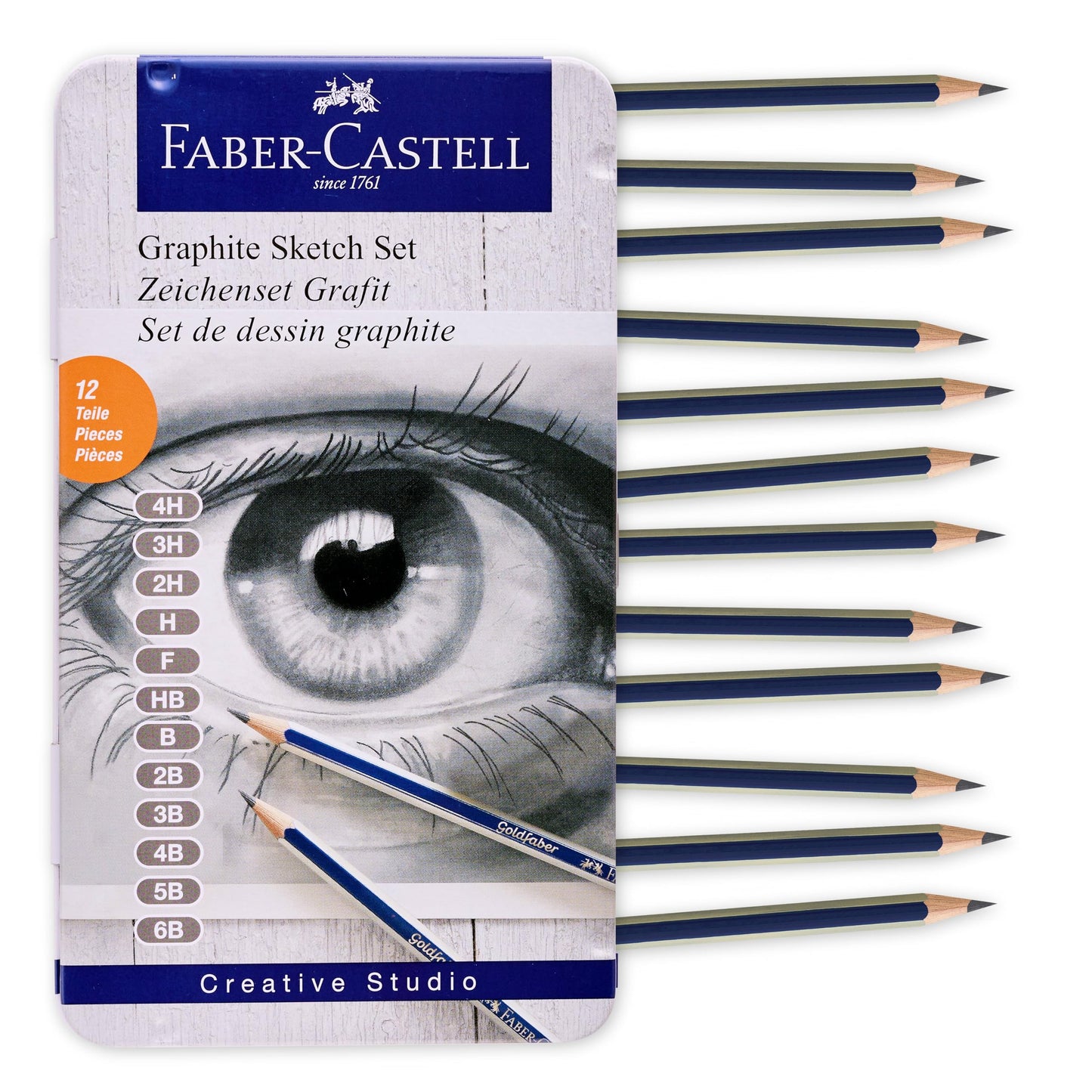 Faber-Castell Graphite Pencils Drawing Set: 12 Art Pencils for Sketching (4H, 3H, 2H, H, F, HB, B, 2B, 3B, 4B, 5B, and 6B), Shading Kit