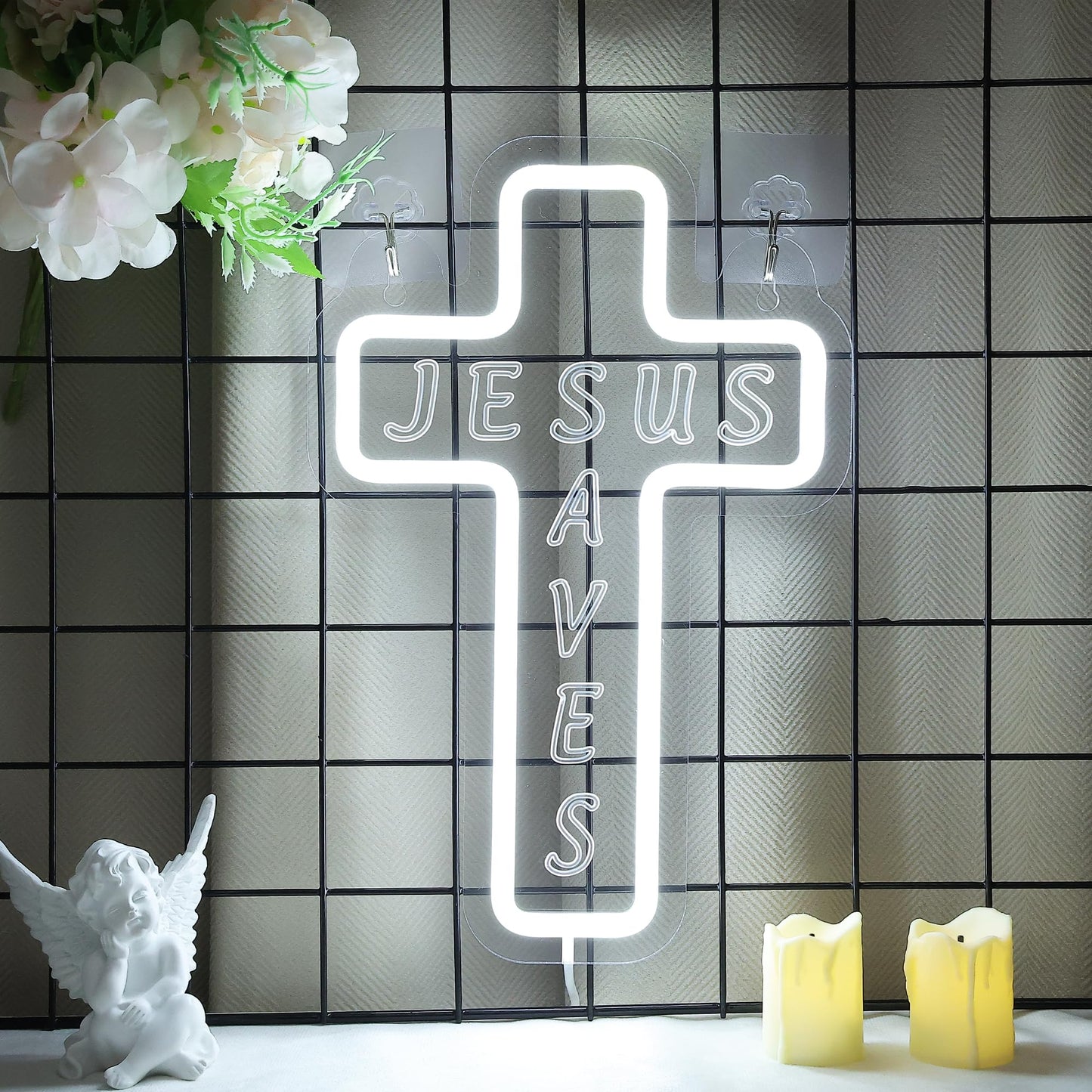 Jesus Cross Neon Sign for Wall Decor, Attivolife Light up Special Religional LED Lamp with Dim USB Powered, Unique Home Living Room Business Cafe Shop Bar Party Decor Birthday Christmas Day Gift
