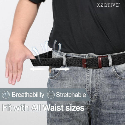 Braided Stretch Belt for Men - Elastic Woven Design for Golf, Casual Pants & Jeans