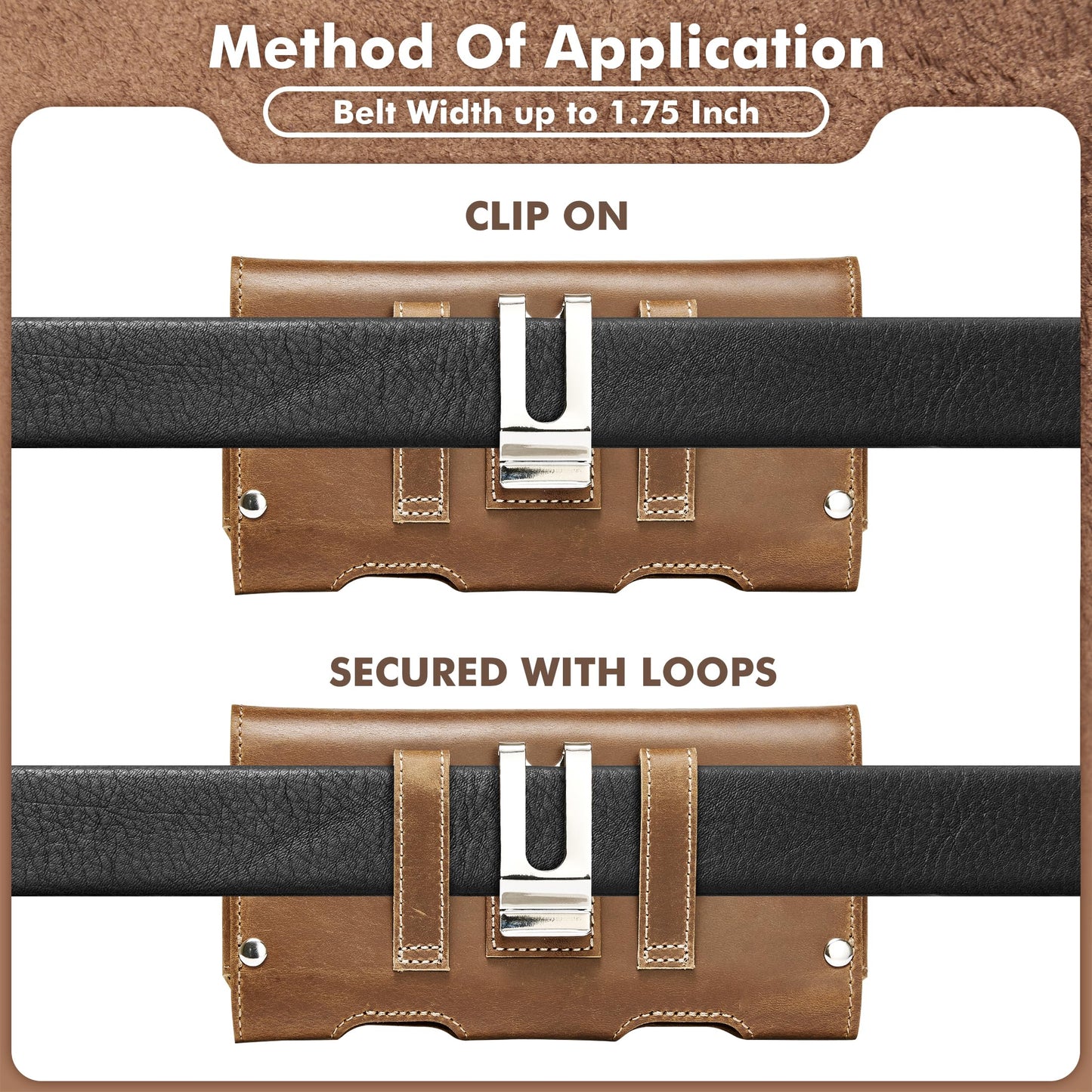 Gcepls Cowhide Leather Phone Holster with Belt Clip for Samsung Galaxy S25,S24,S23,S22,S21 Ultra,Universal X-Large Cell Phone Belt Holder for Man, Brown-XL