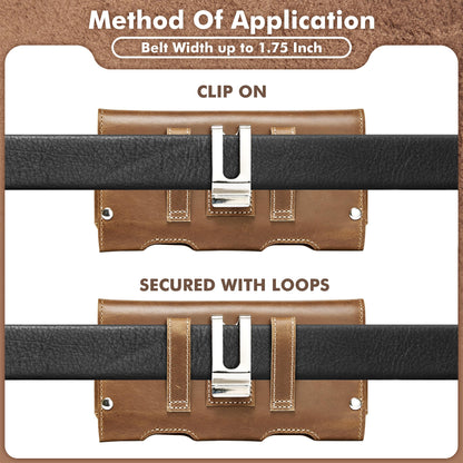 Gcepls Cowhide Leather Phone Holster with Belt Clip for Samsung Galaxy S25,S24,S23,S22,S21 Ultra,Universal X-Large Cell Phone Belt Holder for Man, Brown-XL
