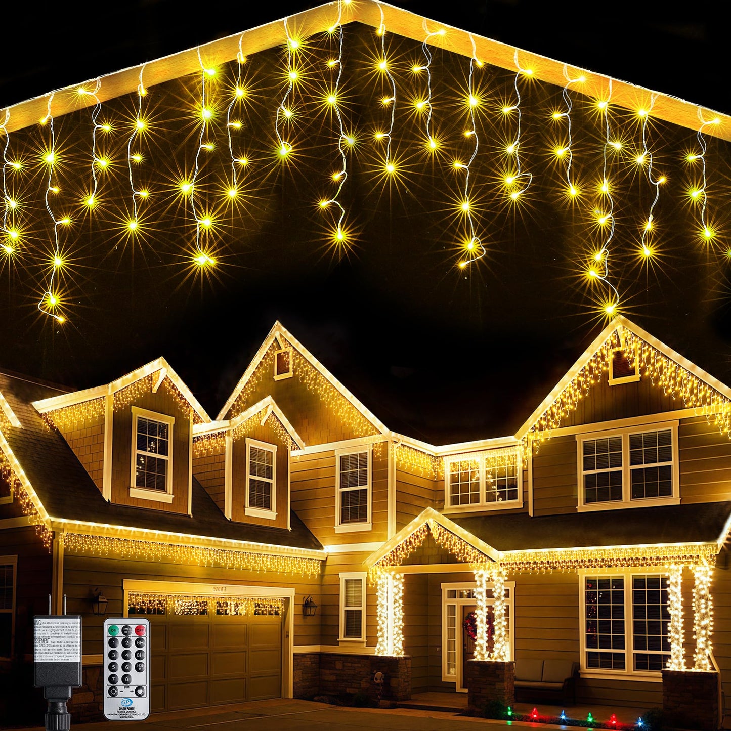 WBao Christmas Lights Outdoor, 432 LED 33FT Icicle Lights with 81 Drops, Remote Control, 3 Timer Settings, 8 Modes, Waterproof, Connectable Fairy Lights for Wedding, Holiday Eaves Decor, Warm White