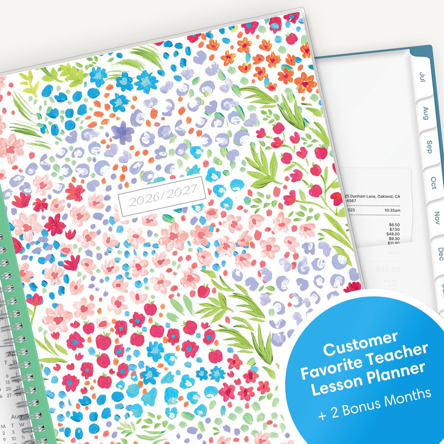 Blue Sky 2026-2027 Weekly and Monthly Academic Year Teacher Lesson Planner Calendar, July 2026 - June 2027, 8.5" x 11", Clear Pocket Cover, Wirebound, Laminated Tabs, Storage Pocket, Ditsy Dapple Light