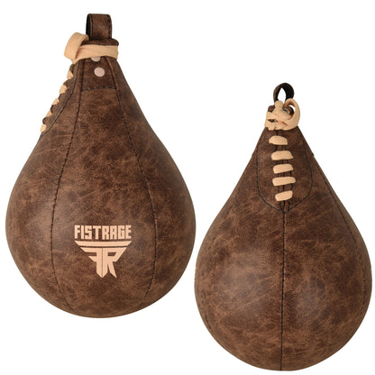 FISTRAGE Speed Bag Boxing Ball Leather MMA Muay Thai Training Punching Dodge Striking Kit with Free Hanging Swivel Workout Speedball Kicking Platform Equipment (Vintage Beige)