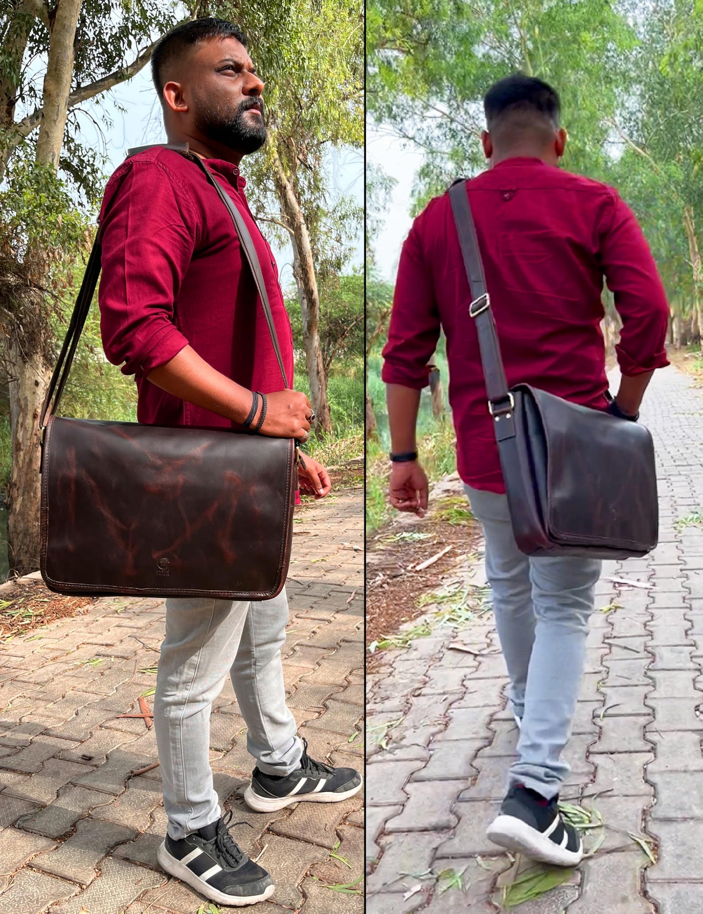 RUSTIC TOWN Leather Messenger Bag for Men Women - Full Grain Leather Laptop Satchel Office Shoulder Bag (16-Inch, Dark Brown)