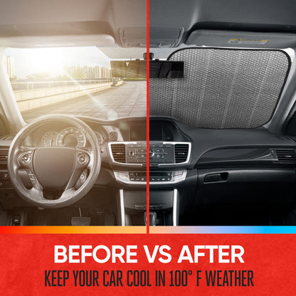 Motor Trend Gray Accordion Folding Car Windshield Sun Shade - Blackout Sun Visor for Car Windshield - Foldable Jumbo Sunshade and Front Window Truck Sun Screen for UV Sun Protection - 66 x 27