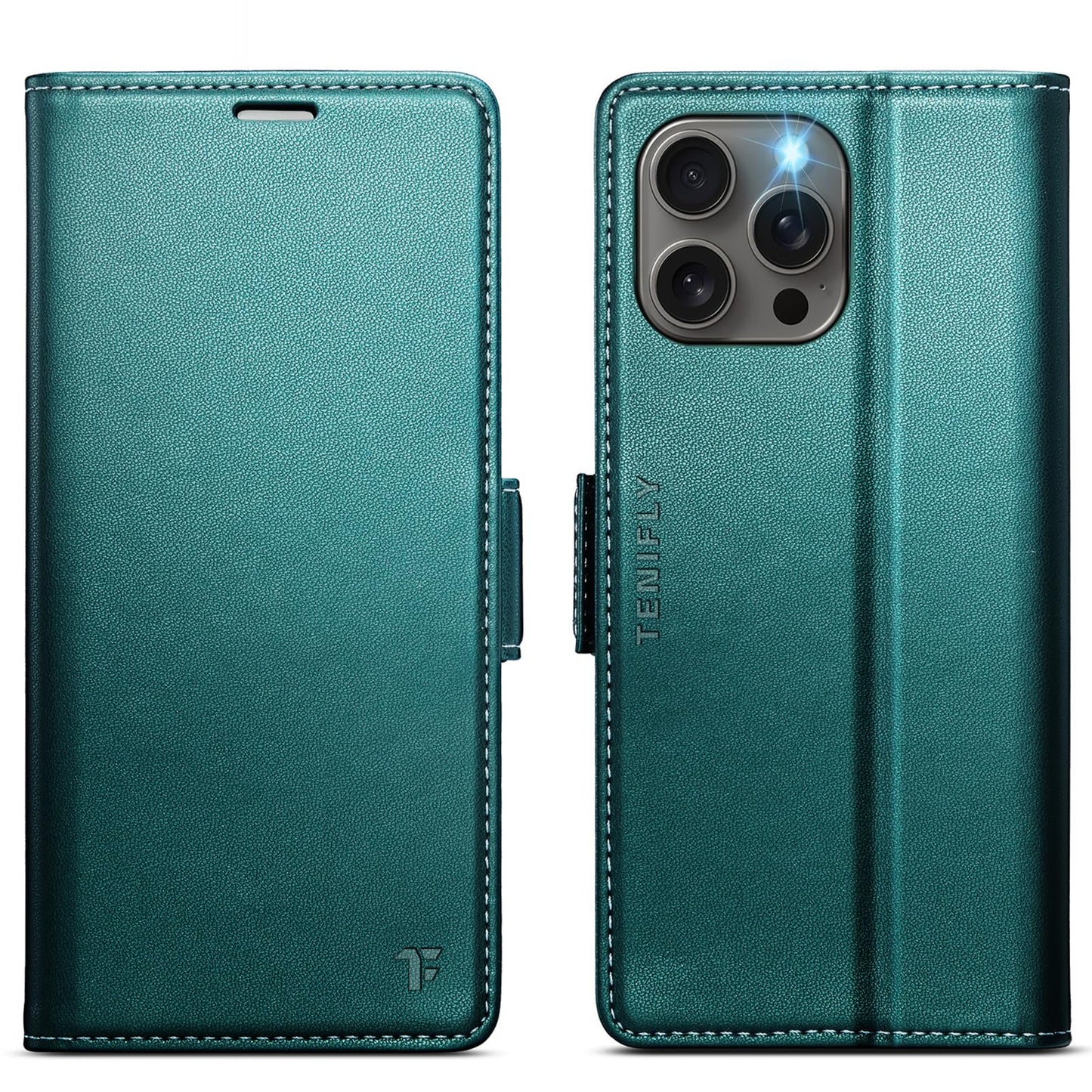 Tenifly for iPhone 15 Pro Max Case Wallet with RFID Blocking Card Holder, PU Leather Kickstand Protective Flip Phone Cover Fit for iPhone 15 Pro Max 6.7", Bluish Green