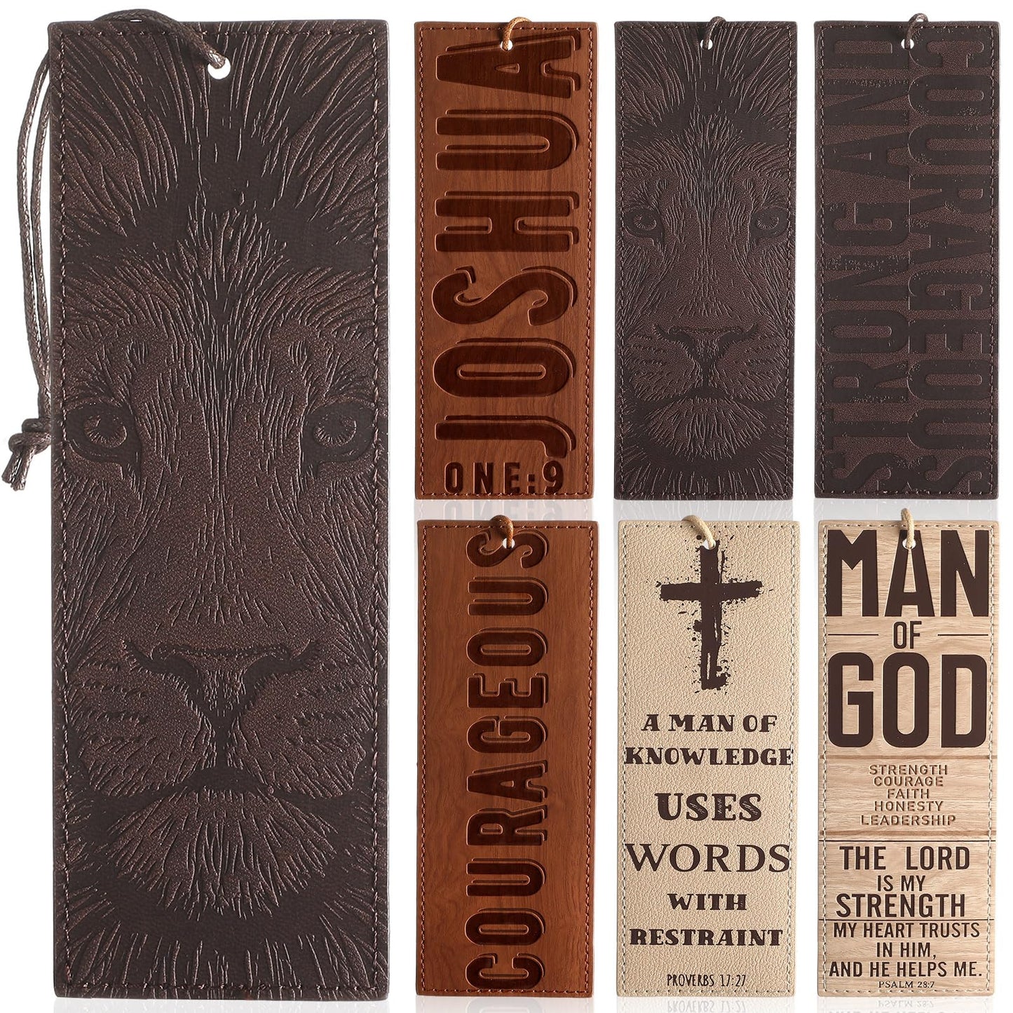 Skyygemm 6 Pieces Father's Day Church Gift Bulk Leather Bible Christian Religious Bookmarks Scripture Bookmarks Joshua 1: 9 Bible Cover Faux Leather with Inspirational Verse Dad Church Gifts for Men