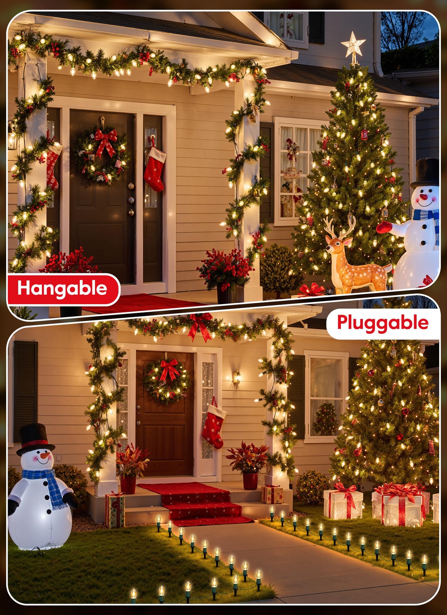 Christmas Pathway Lights Outdoor, 26 FT Connectable C9 LED Christmas Lights Outdoor, Waterproof String Lights with 20 Led Lights and Stakes, Christmas Decorations for Walkway Driveway, Warm White