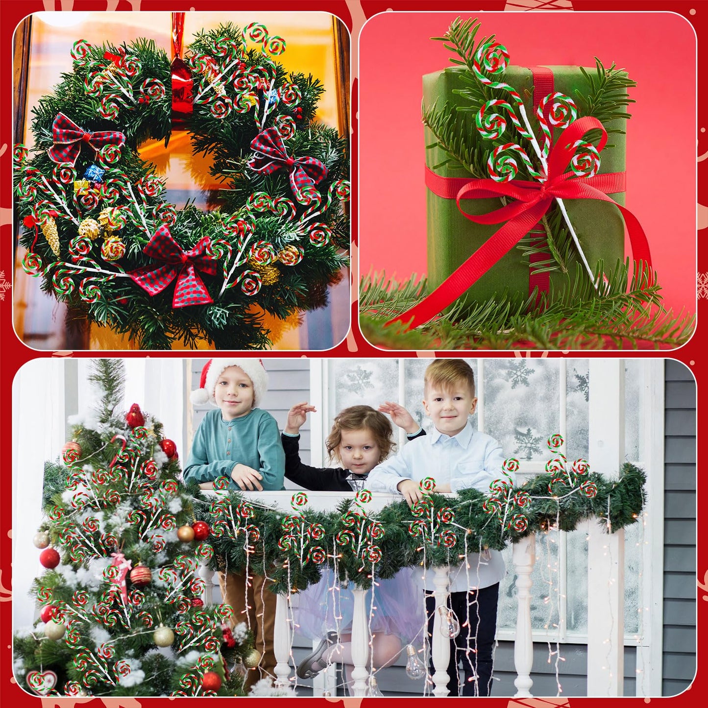 Gerrii 12 Pcs Red Green White Candy Cane Christmas Decoration 16" Tree Pick Peppermint Christmas Ornament Xmas Tree Topper Woolen Curly Lollipop Pick Spray for Holiday Party Vase Wreath Garland