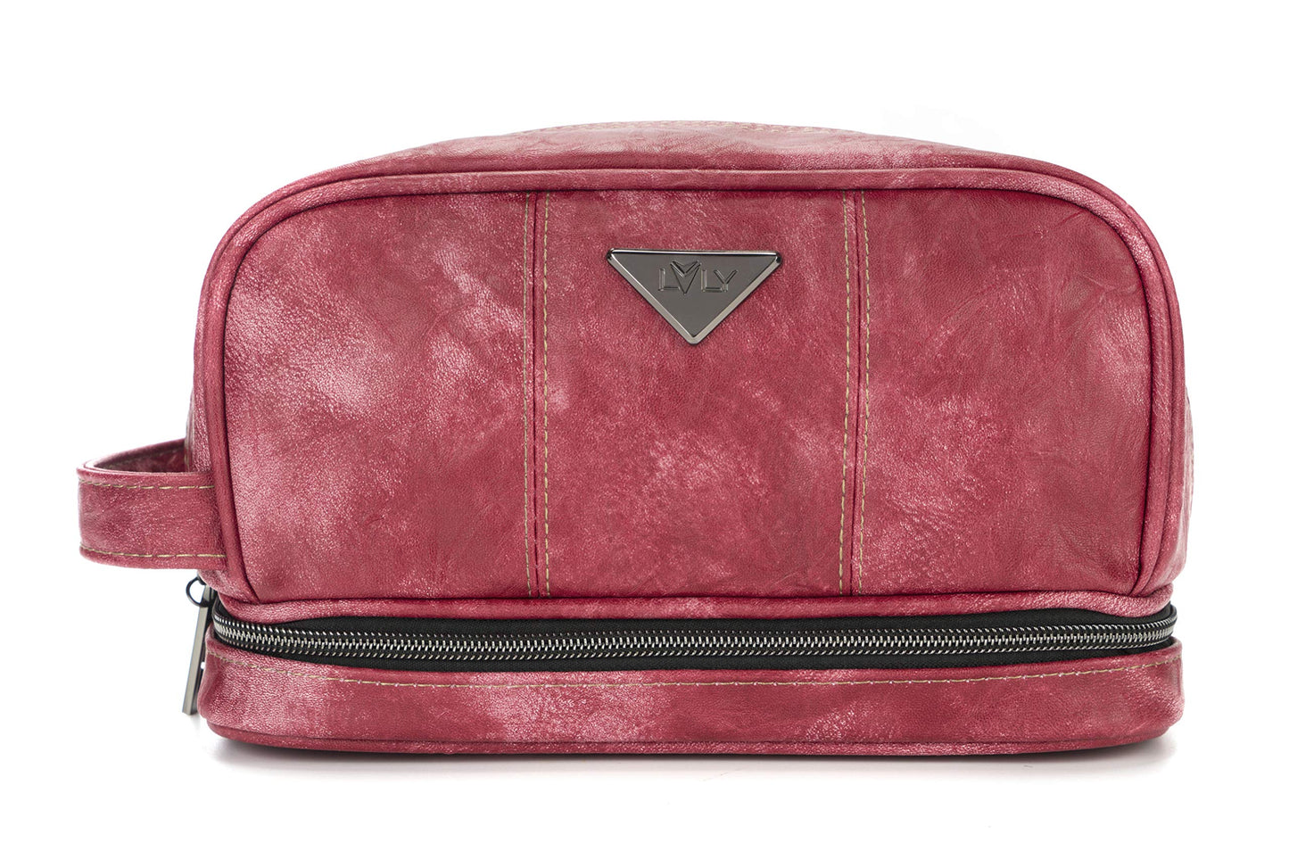 LVLY Toiletry Travel Bag for Men - Large Leather Dopp Kit - Mens Toiletries Bathroom Organizer (Red)