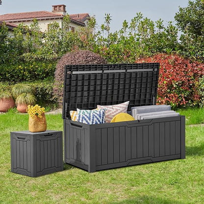 YITAHOME 120 Gallon Outdoor Storage Deck Box, Large Resin Patio Storage for Outdoor Pillows, Garden Tools and Pool Supplies, Waterproof, Lockable, (Dark Grey)