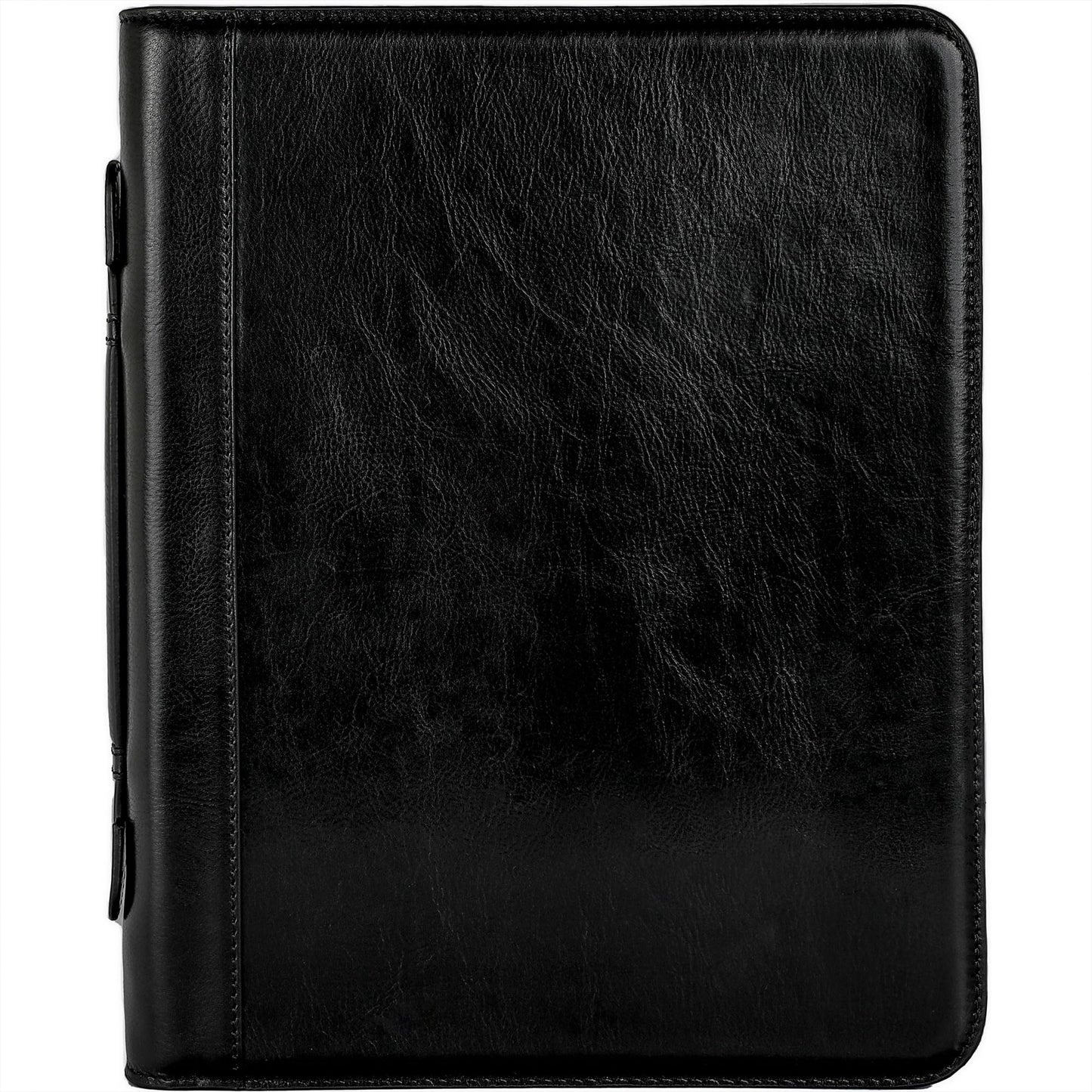Time Resistance Leather Portfolio – Document Bag with Carry Handle – Tablet Size Case Made in Italy (Black)