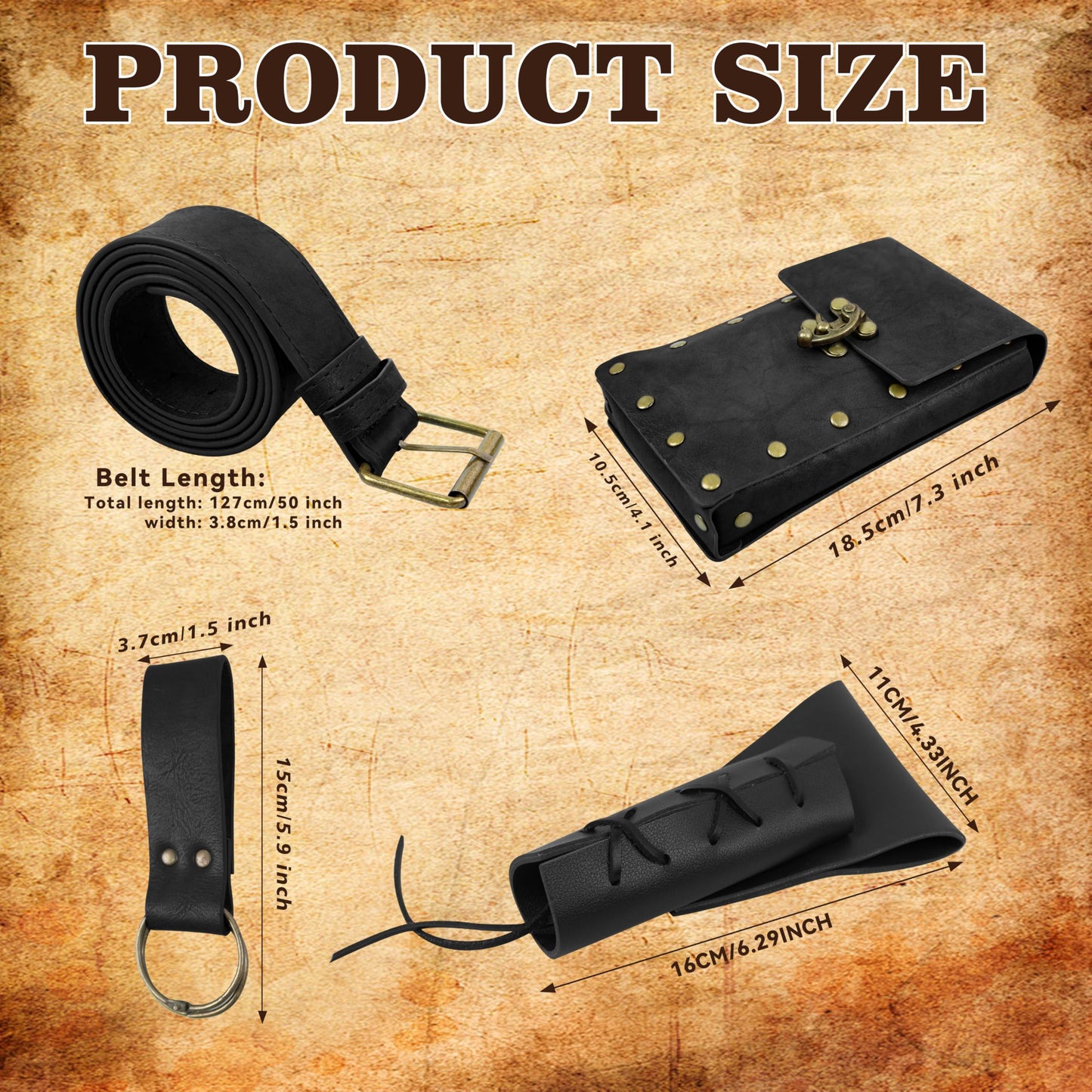Renaissance Belt Pouch Waist Bag Pouch Skirt Hike Medieval Bag Ren Faire Costume Accessories for Cosplay Halloween (Black)