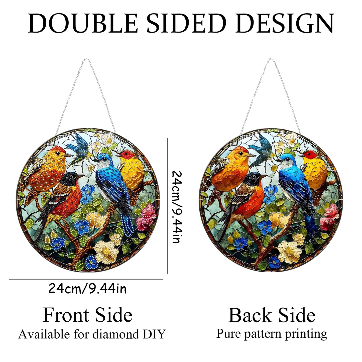 DIY Diamond Art Painting Wreath Kits，Special Shaped Rhinestone Hanging Ornament Diamond Art Window Pendants for Gift Home Garden Wall Hanging Kits,Double Sided (Bird-1)