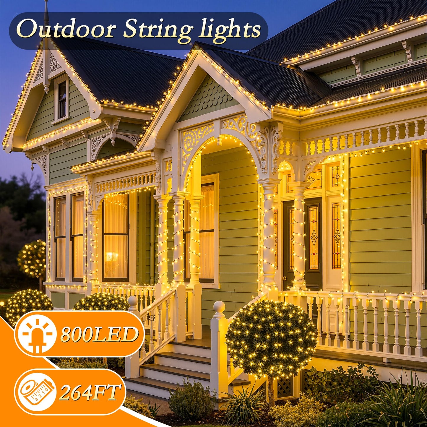 Soagrc 264FT 800LEDs Outdoor String Lights Plug in IP67 Waterproof Twinkle Lights with Remote 11 Modes Dimmable Warm White and Multicolor Color Changing for Backyard Summer Wedding Party Christmas