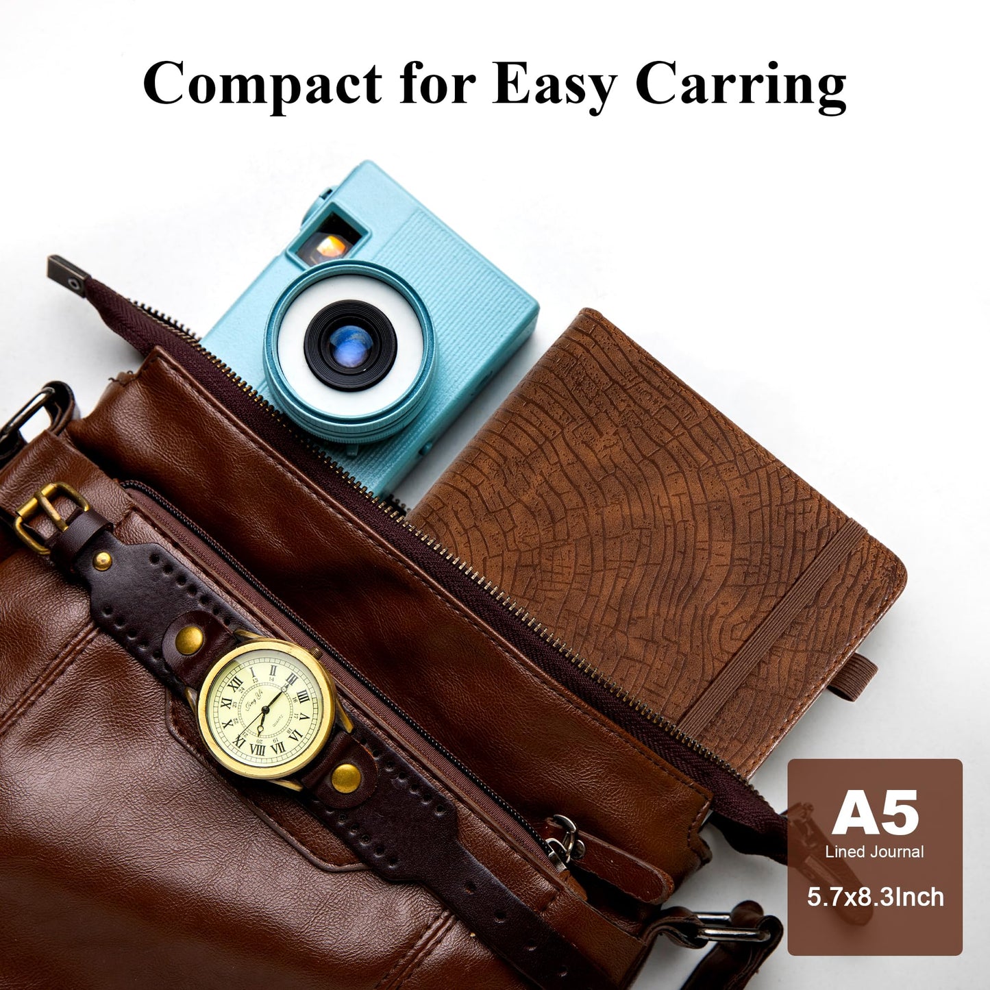 CAGIE Lined Journal for Men Women, Tree Growth Ring Leather Bound Journal Notebook, 256 Pages 100 GSM Journals for Writing, A5 Hardcover Journaling Notebooks for Work, Note Taking