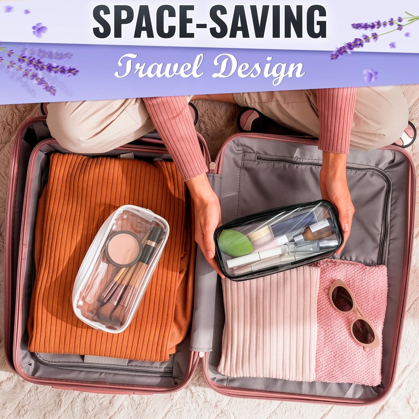 Small Makeup Bag for Purse 7.78" x 3.15" x 1.37" – 2 Pcs Clear Makeup Bags with Zipper – Waterproof Plastic Cosmetic Pouch, Compact Storage for Travel, Daily Organization, and On-the-Go Essentials