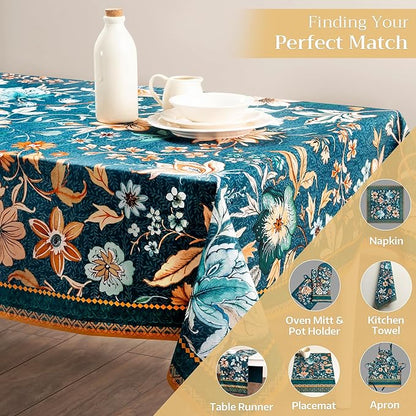 Maison d' Hermine Table Cloth Square Table 100% Cotton 60 x 60 Inches Fall Tablecloth Reusable Everyday Use for Thanksgiving Christmas Decorations Dining Farmhouse Party (Luxury Loft - Dark Teal)